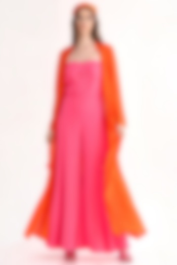 Fuchsia Draped Tube Jumpsuit With Cape by Our Love