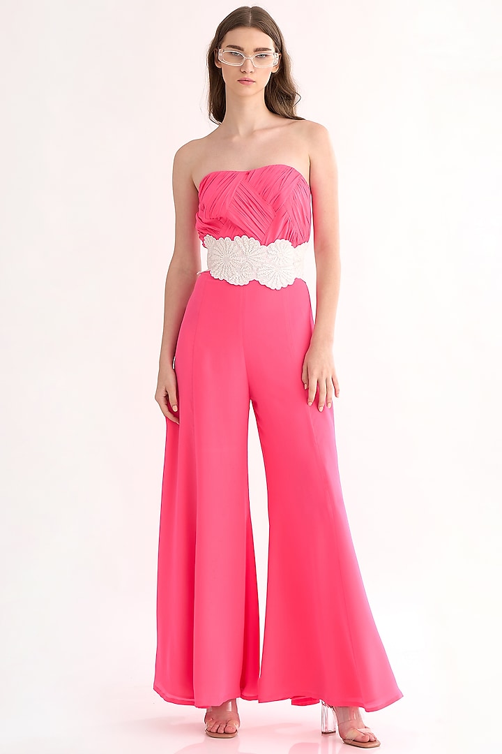 Fuchsia Draped Tube Jumpsuit With Belt by Our Love