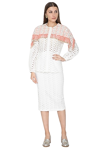 White & Red Embroidered Shirt by Our Love