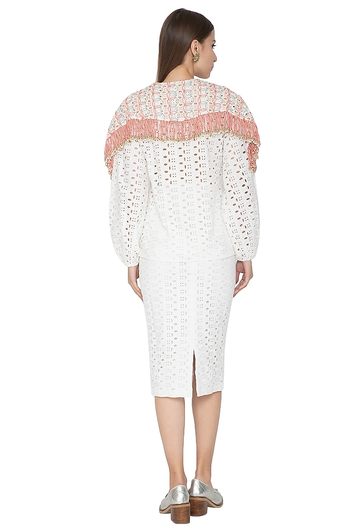 White & Red Embroidered Shirt by Our Love at Pernia's Pop Up Shop