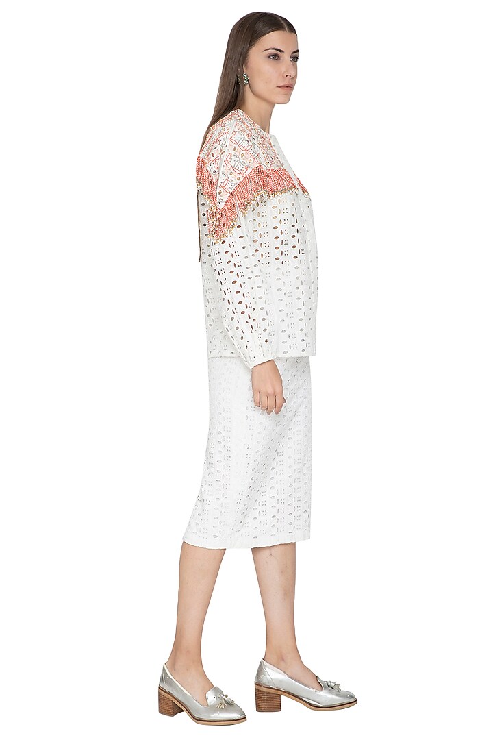 White & Red Embroidered Shirt by Our Love at Pernia's Pop Up Shop