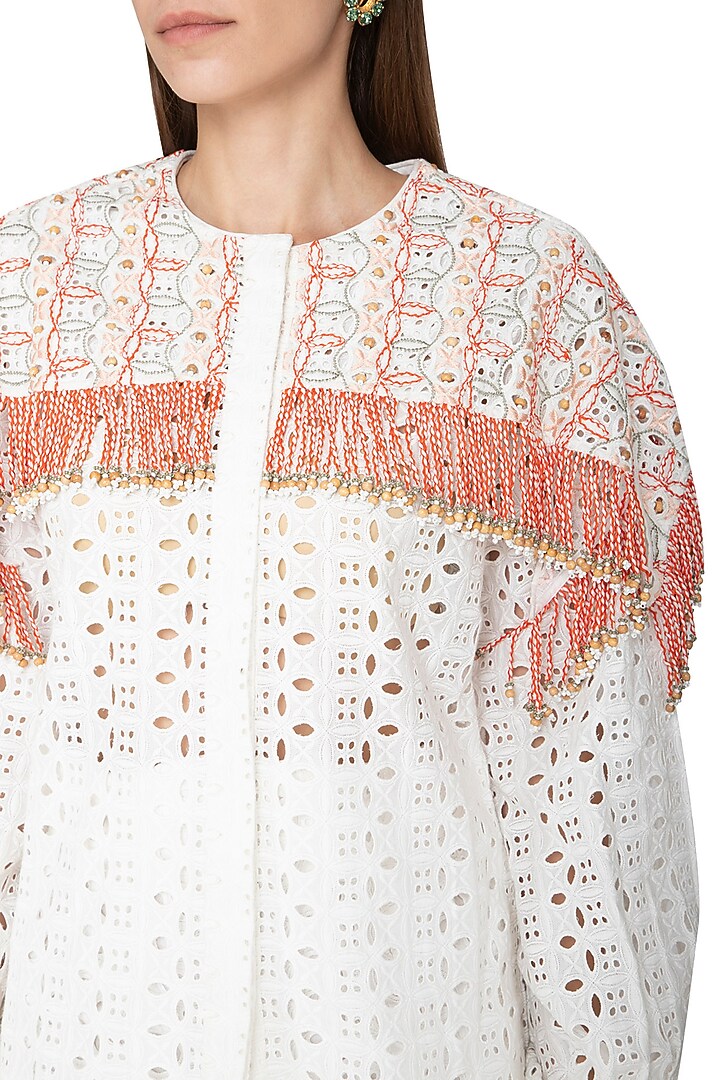 White & Red Embroidered Shirt by Our Love at Pernia's Pop Up Shop
