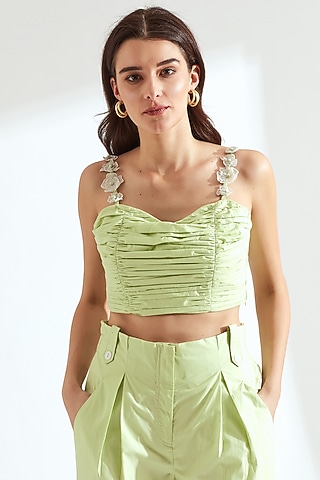 Tea-Green Ruched Crop Top by Our Love