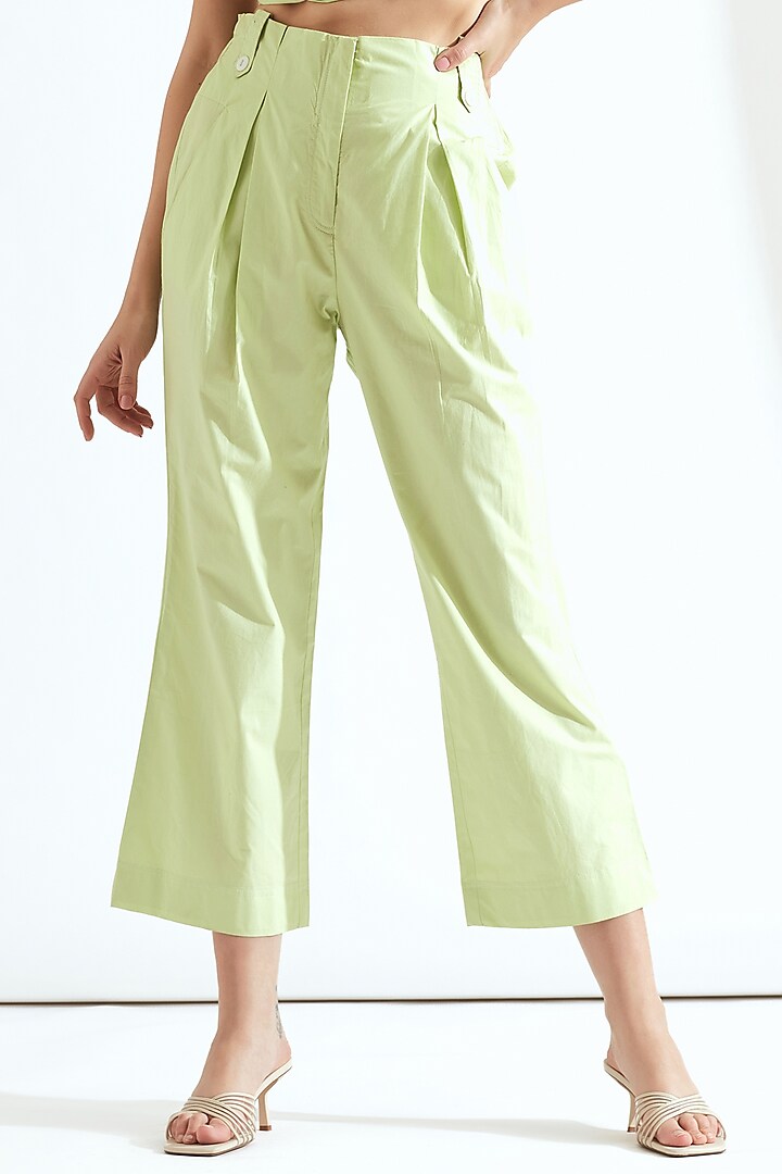 Tea-Green Cotton Poplin Trousers by Our Love