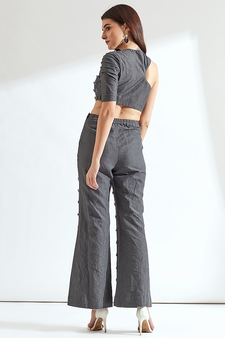 Grey Floral Embroidered Crop Top by Our Love at Pernia's Pop Up Shop