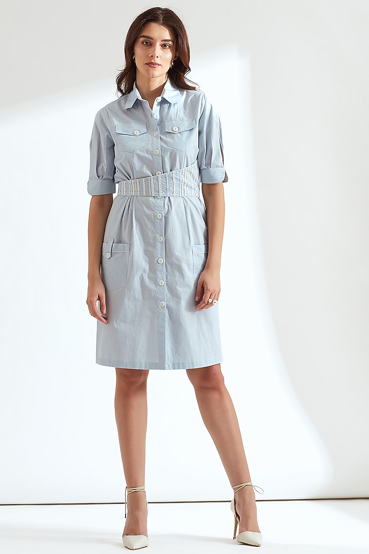 Sky Blue Embroidered Summer Shirt Dress by Our Love at Pernia's Pop Up Shop