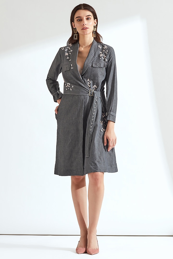 Grey Embroidered Overlap Blazer Summer Dress by Our Love at Pernia's Pop Up Shop