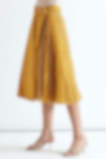 Ochre Pleated Skirt With Lace Detailing by Our Love