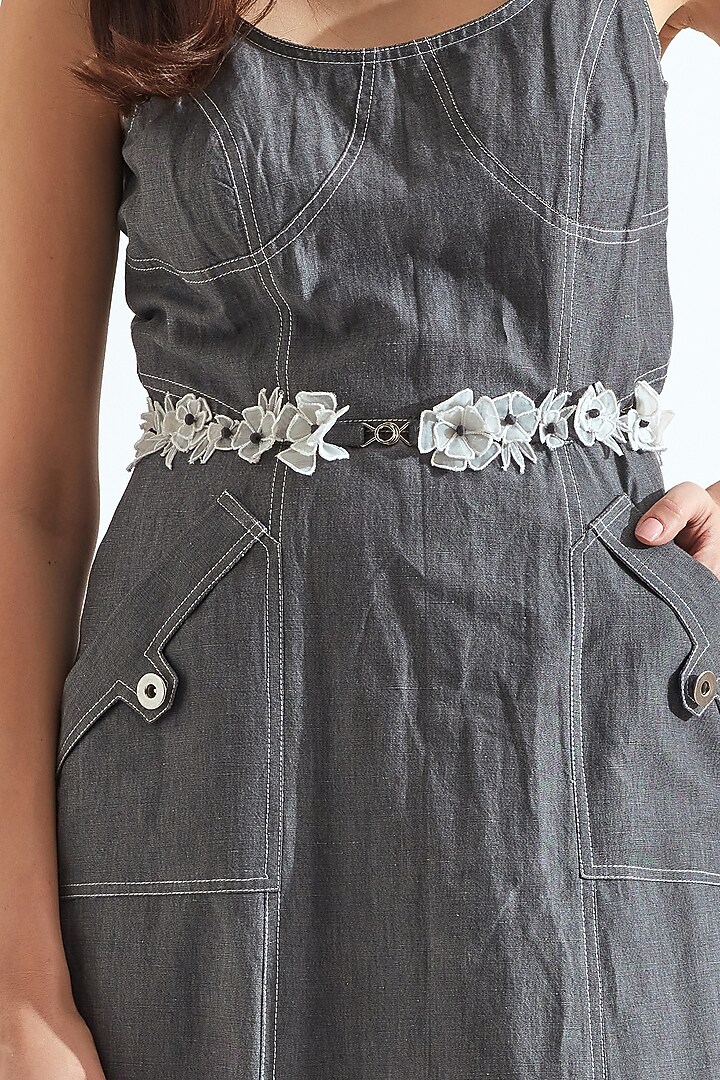 Grey 3D Hand Embroidered Belt by Our Love at Pernia's Pop Up Shop