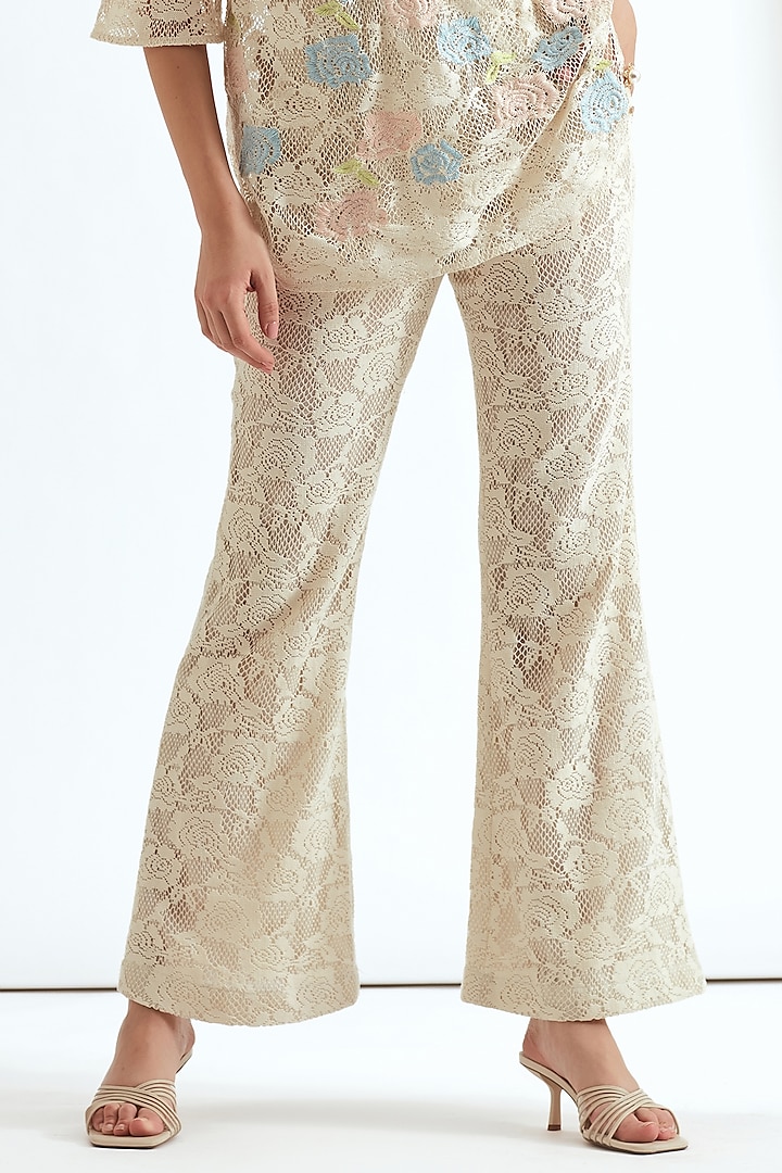 Ivory Cotton Lace Flared Pants by Our Love