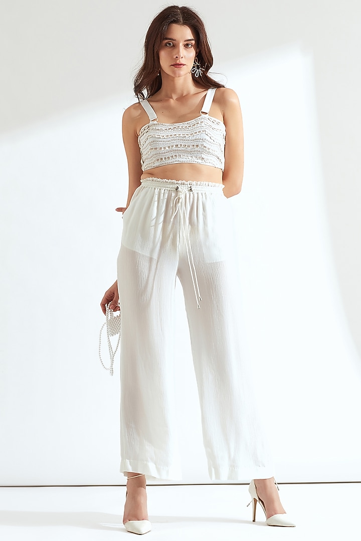White Ruffled Elasticated Pants by Our Love at Pernia's Pop Up Shop