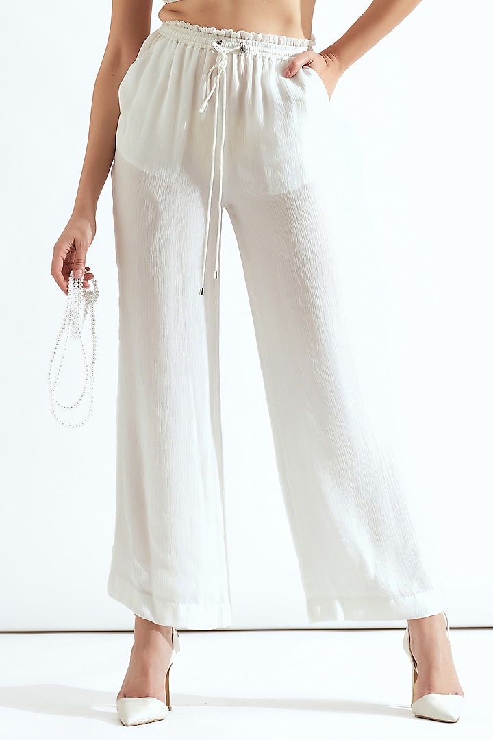 White Ruffled Elasticated Pants by Our Love