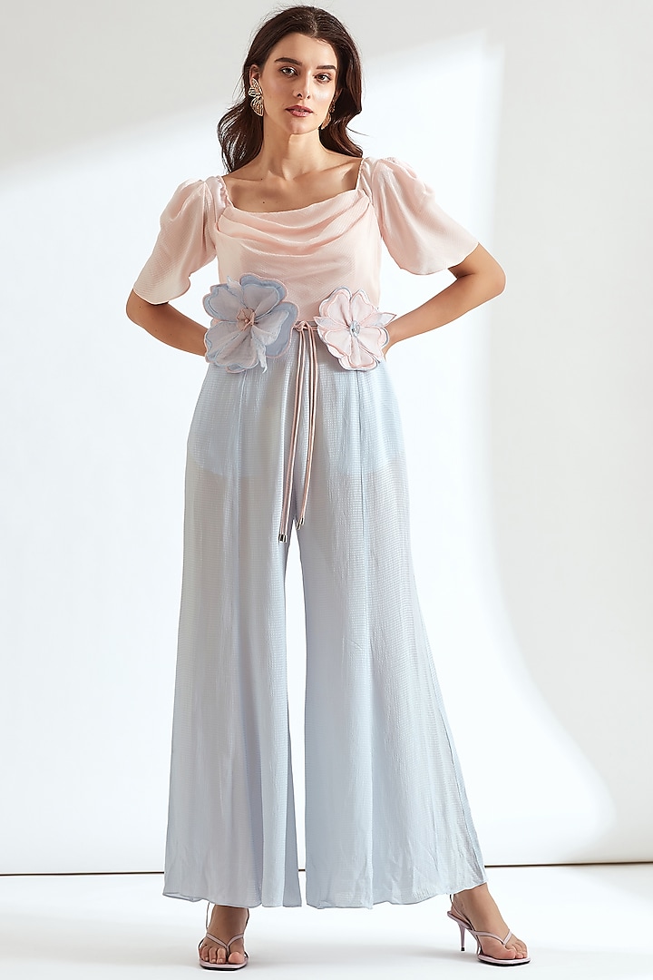 Sky & Frosty Pink Color Blocked Jumpsuit by Our Love