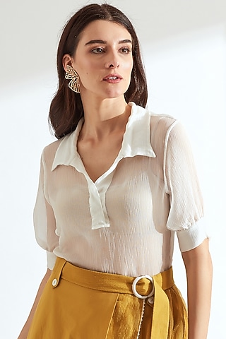 White Crinkled Chiffon Shirt by Our Love