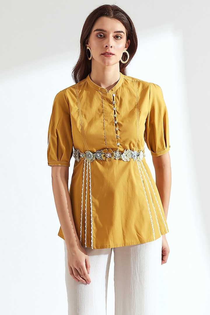 Ochre Cotton Poplin Top With Embroidered Belt by Our Love at Pernia's Pop Up Shop