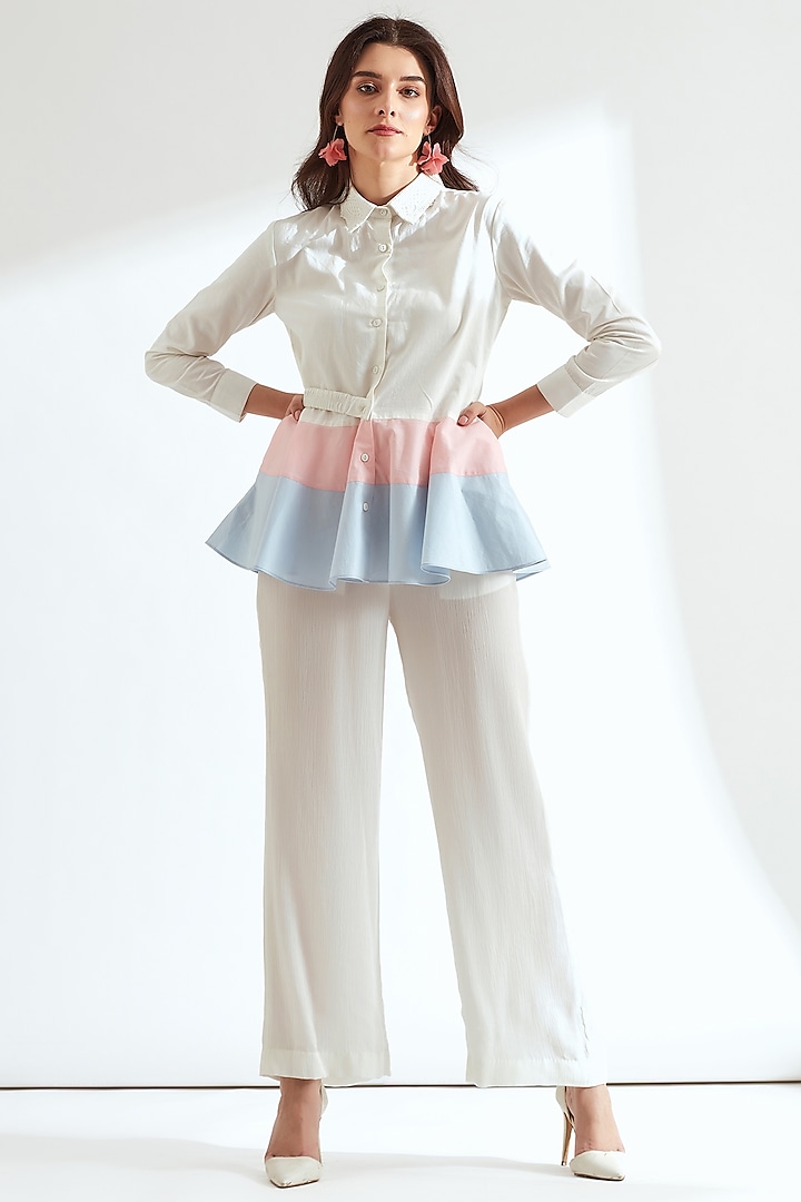 White Crinkled Chiffon Pant Set by Our Love at Pernia's Pop Up Shop