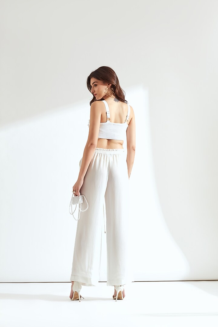 White Crinkled Chiffon Pant Set by Our Love at Pernia's Pop Up Shop