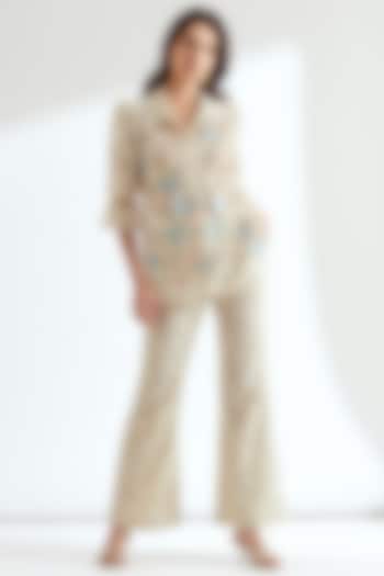 Ivory Embroidered Flared Pant Set by Our Love