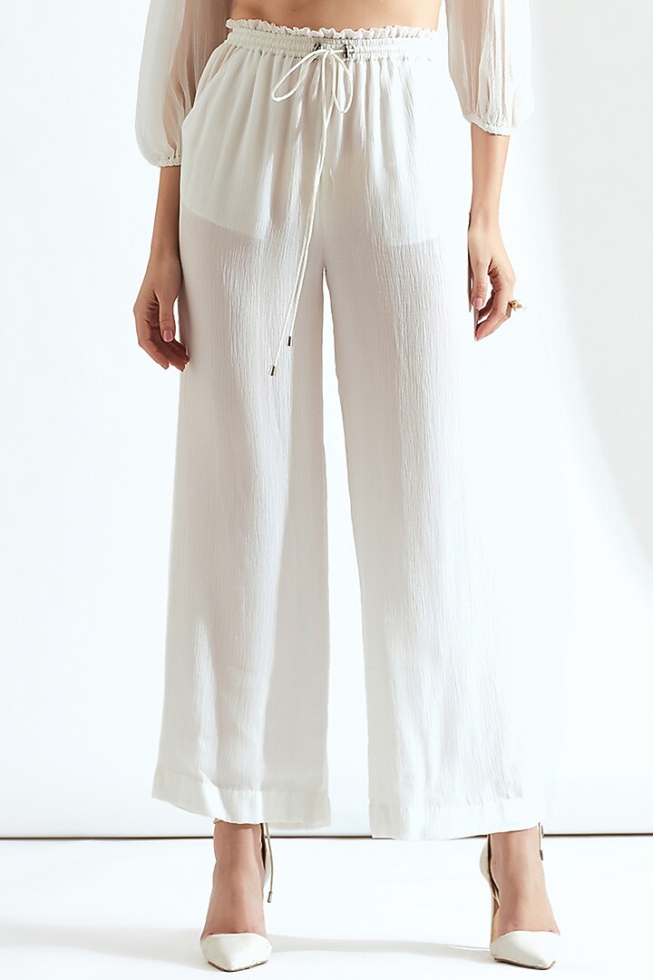 White Crepe Pant Set With Half Cape by Our Love at Pernia's Pop Up Shop