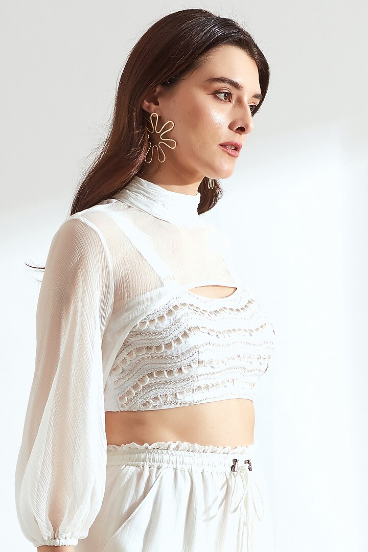 White Crepe Pant Set With Half Cape by Our Love at Pernia's Pop Up Shop