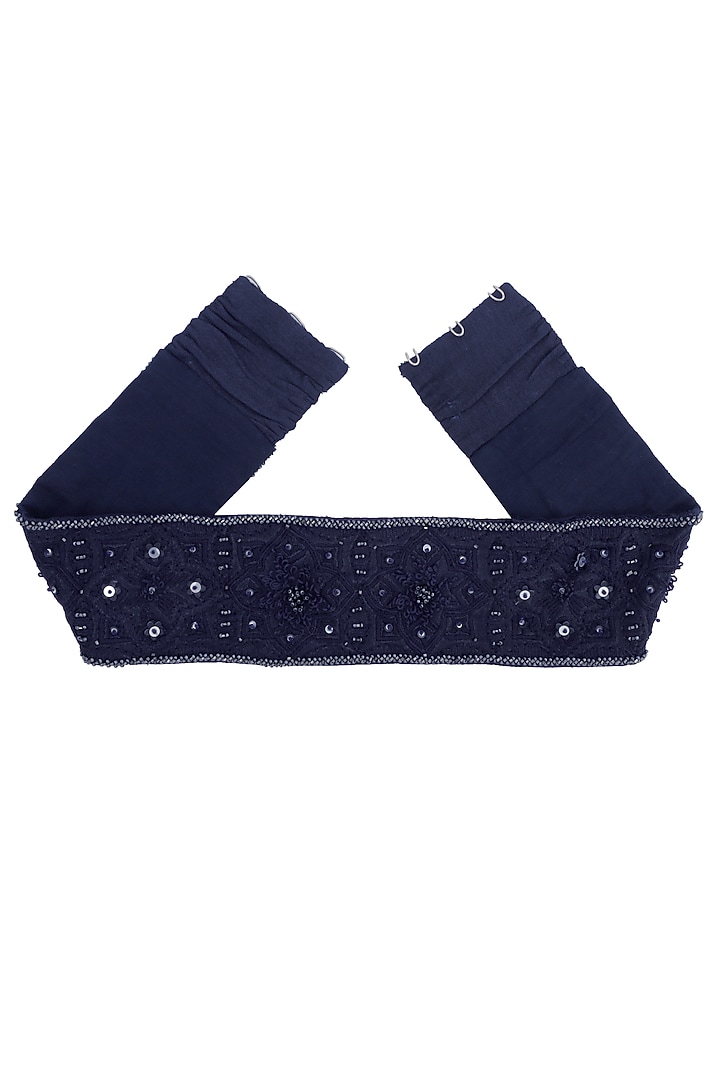 Navy Blue Floral Embroidered Belt by Our Love at Pernia's Pop Up Shop