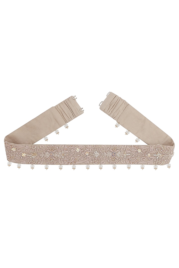 Beige & Gold Embellished Belt by Our Love