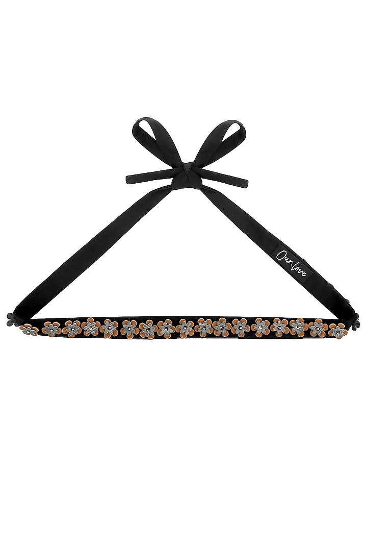 Black & Brown Floral Embroidered Tie-Up Belt by Our Love at Pernia's Pop Up Shop