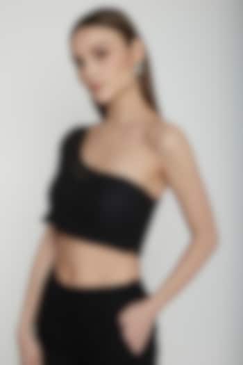Black One Shoulder Mesh Crop Top by Our Love
