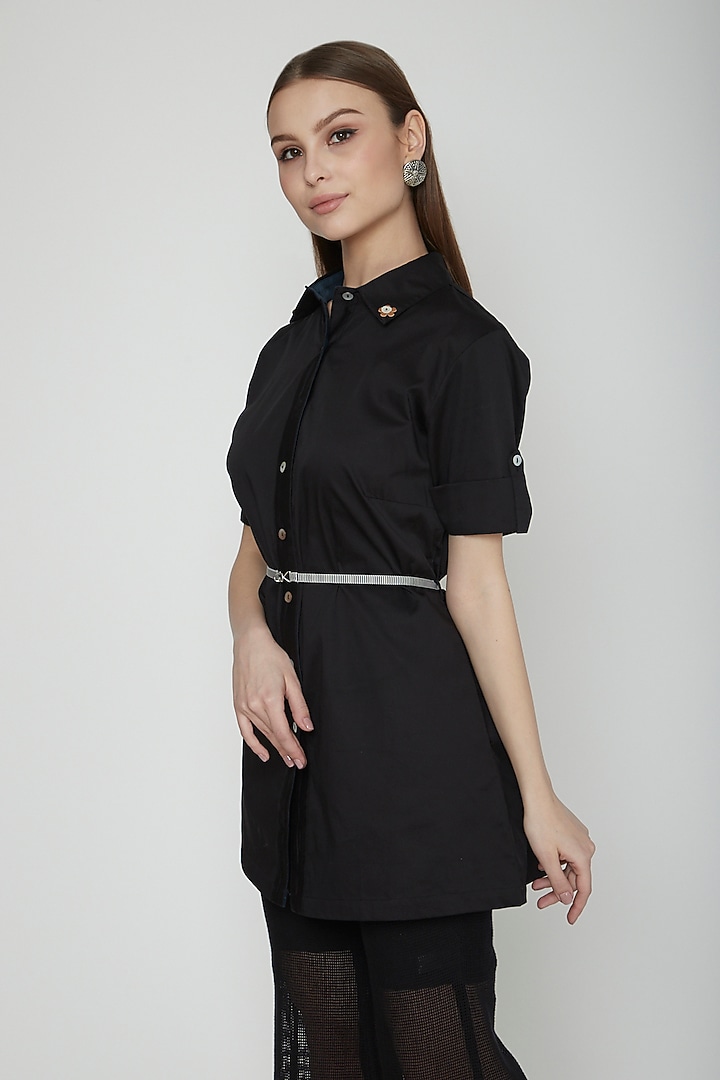 Black Long Shirt With Thin Buckled Belt by Our Love at Pernia's Pop Up Shop