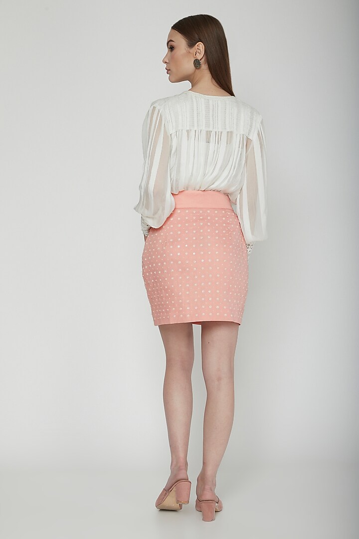 Salmon Pink Embroidered Mini Skirt by Our Love at Pernia's Pop Up Shop