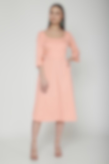 Salmon Pink Embroidered Midi Dress by Our Love