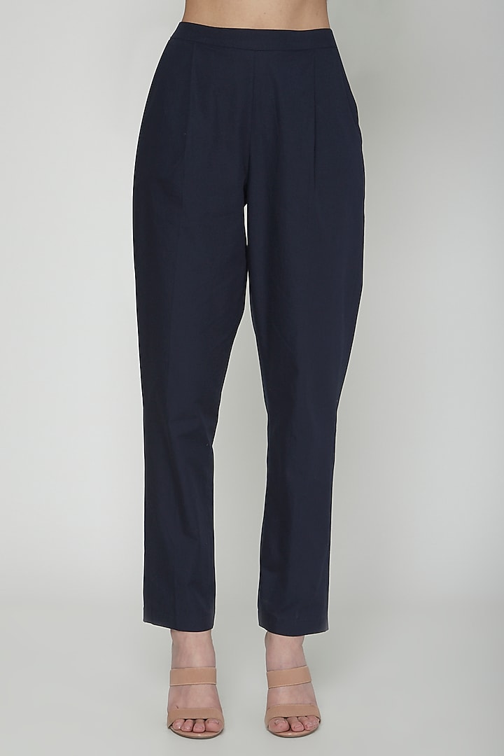 Navy Blue Trousers With Pockets by Our Love