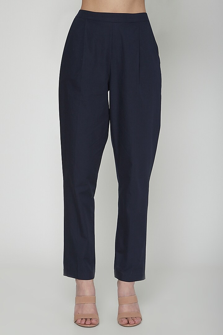 Navy Blue Trousers With Pockets by Our Love