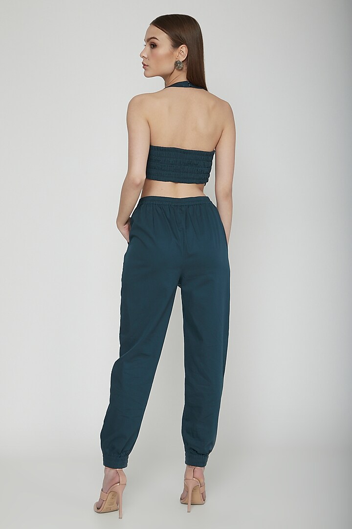 Teal Green Embroidered Halter Neck Crop Top by Our Love at Pernia's Pop Up Shop