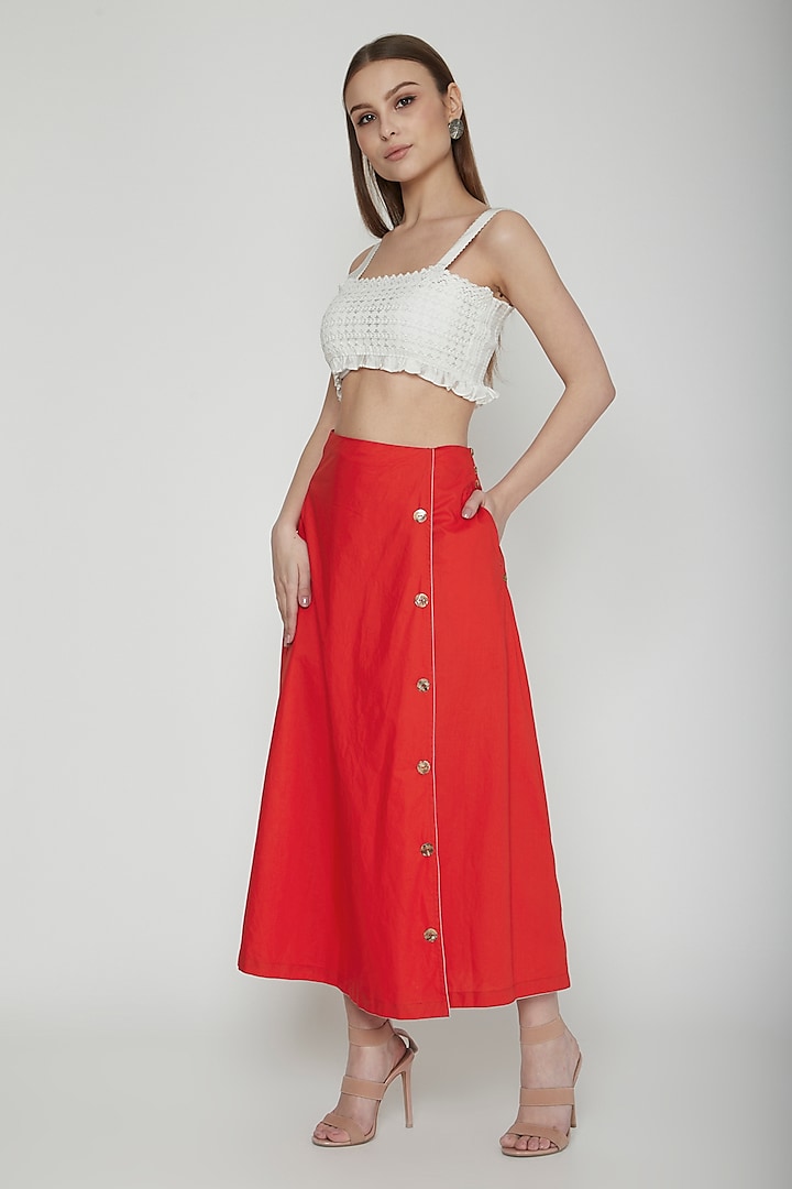 Red A-Line Flared Midi Skirt by Our Love at Pernia's Pop Up Shop