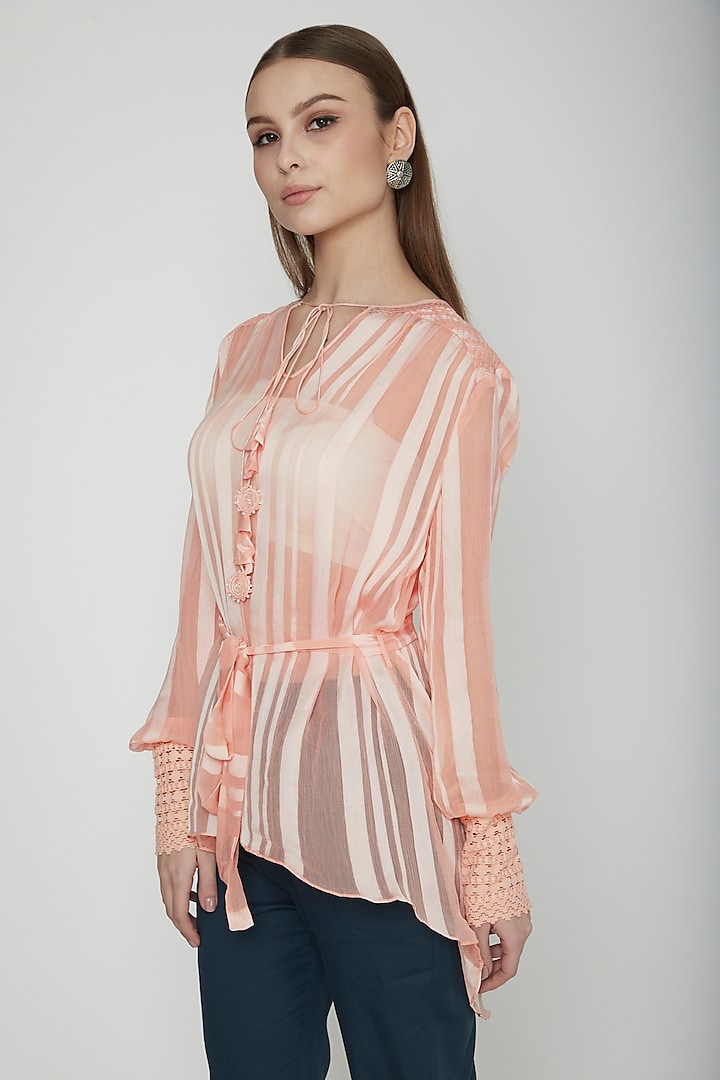 Salmon Pink Striped Top by Our Love