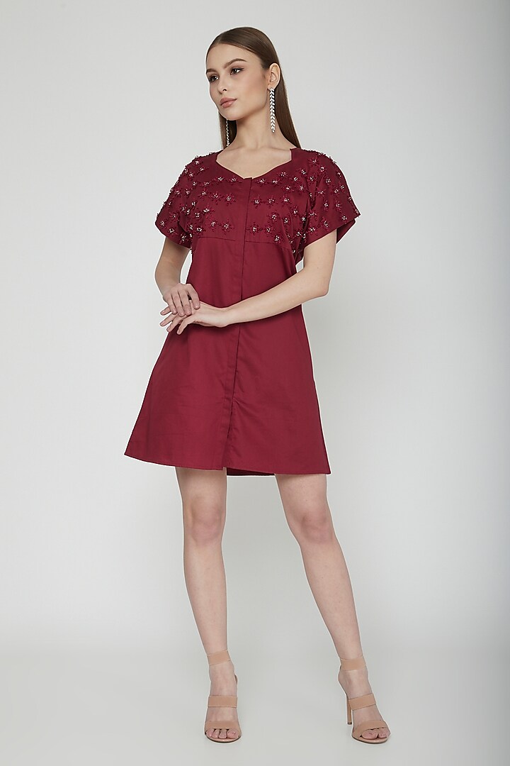 Plum Floral Embroidered Mini Dress by Our Love