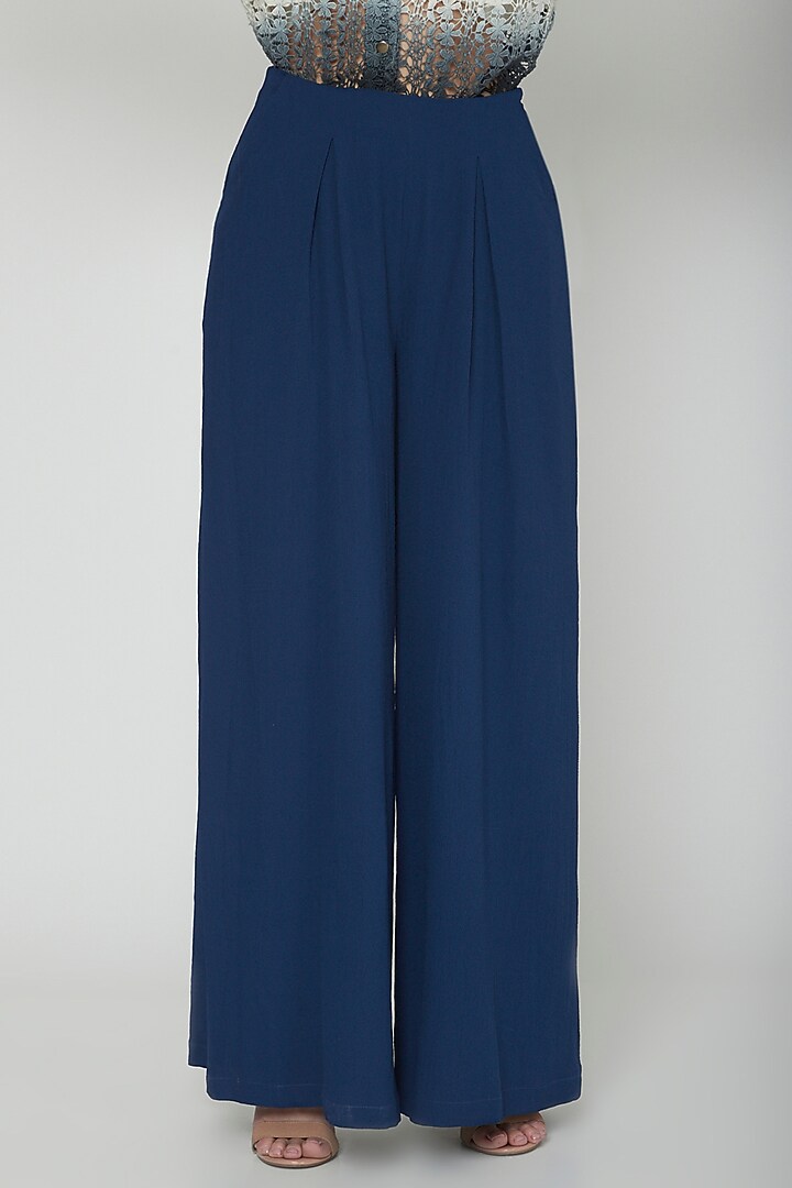 Midnight Blue Flared Trouser Pants by Our Love at Pernia's Pop Up Shop