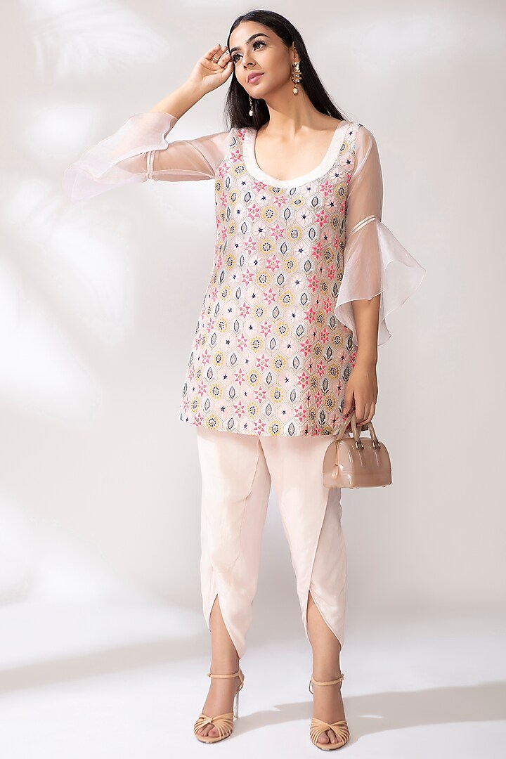 Blush Pink Embroidered Pintuck Kurta Set by Our Love