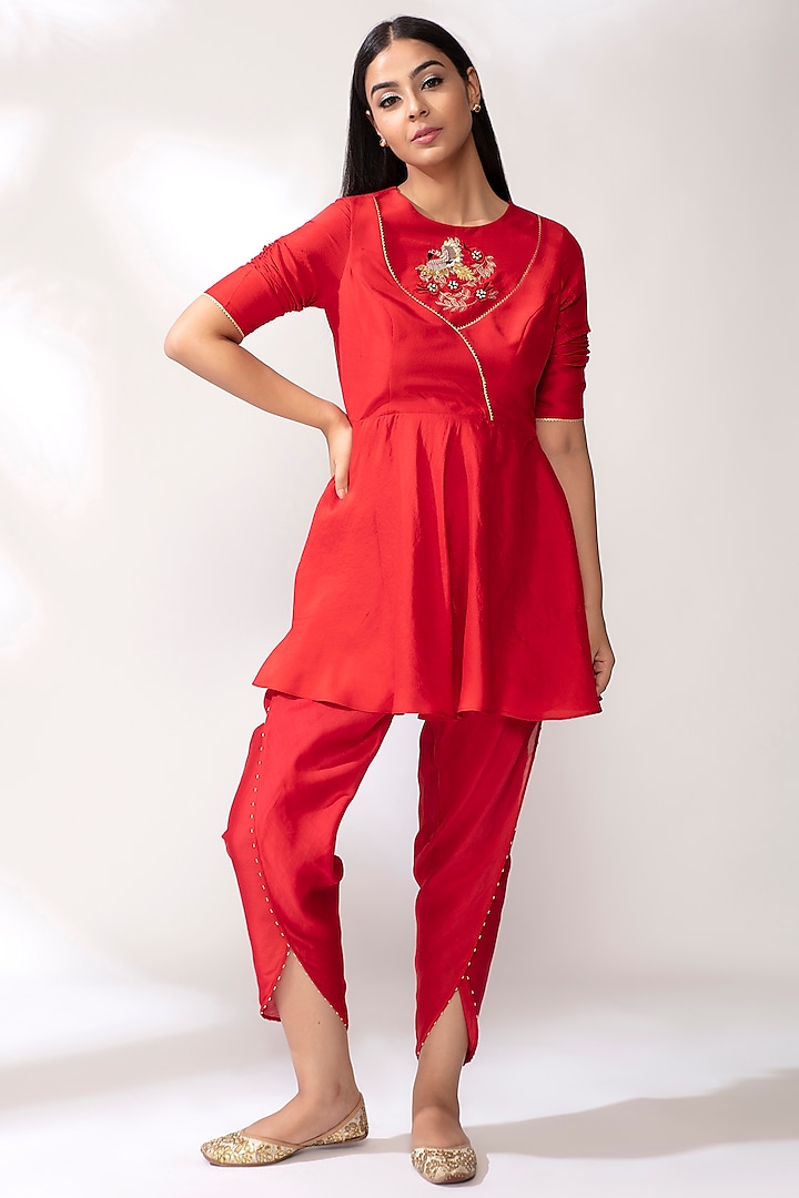 Crimson Embroidered Kurta Set by Our Love