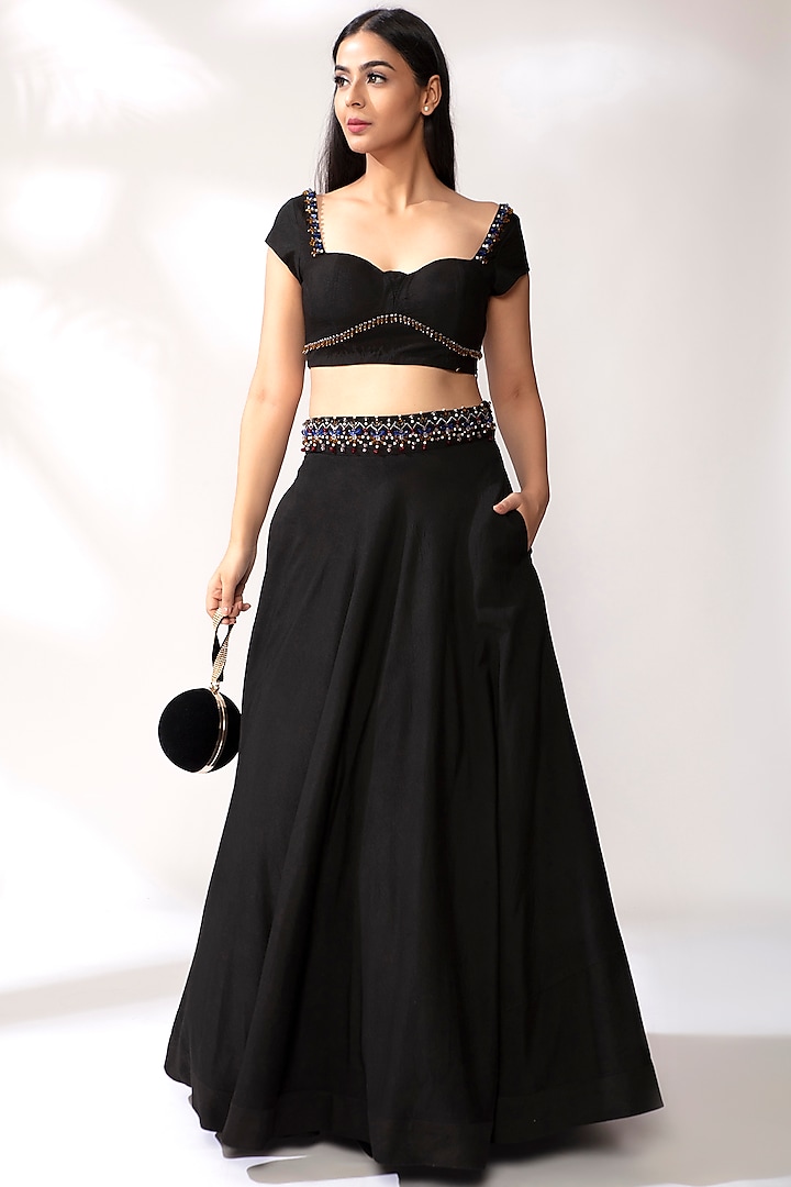 Black Embroidered Lehenga Set by Our Love