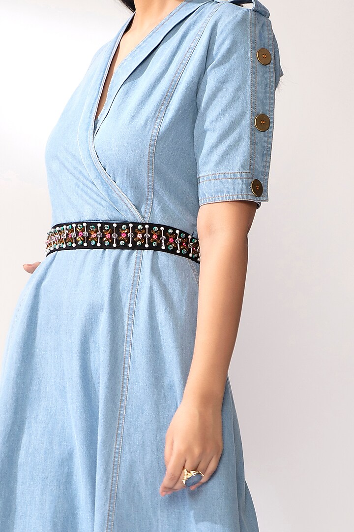 Sky Blue Denim Dress With Belt by Our Love at Pernia's Pop Up Shop