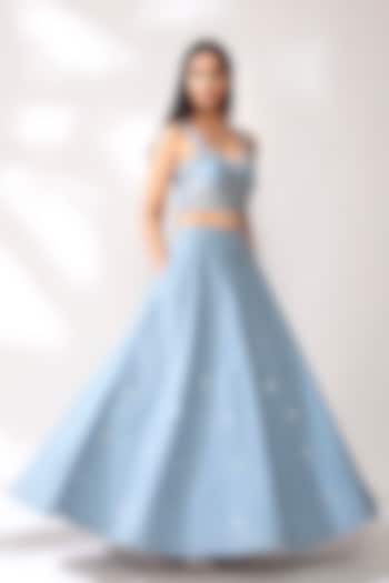Sky Blue Pearl Detailed Lehenga Set by Our Love at Pernia's Pop Up Shop