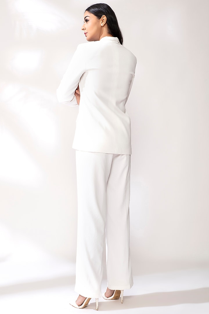 White Bubble Crepe Blazer Suit by Our Love at Pernia's Pop Up Shop