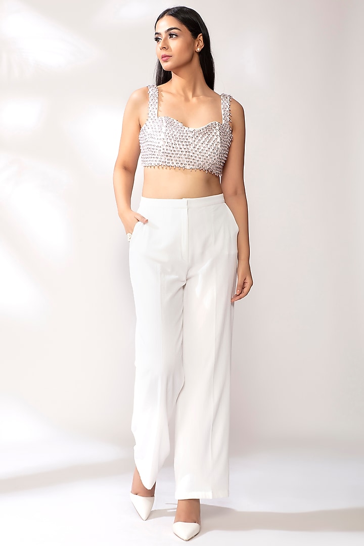 White Bubble Crepe Pant Set Design by Our Love at Pernia's Pop Up Shop 2023