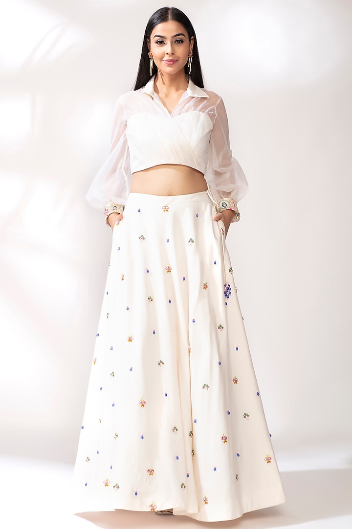 White Crystal Lehenga Set by Our Love
