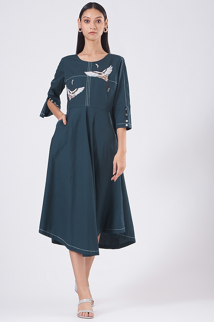 Opal Blue Embroidered A-Line Summer Dress by Our Love at Pernia's Pop Up Shop