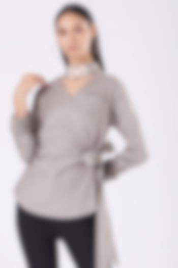 French Grey Cotton Satin Tie-Knotted Top by Our Love