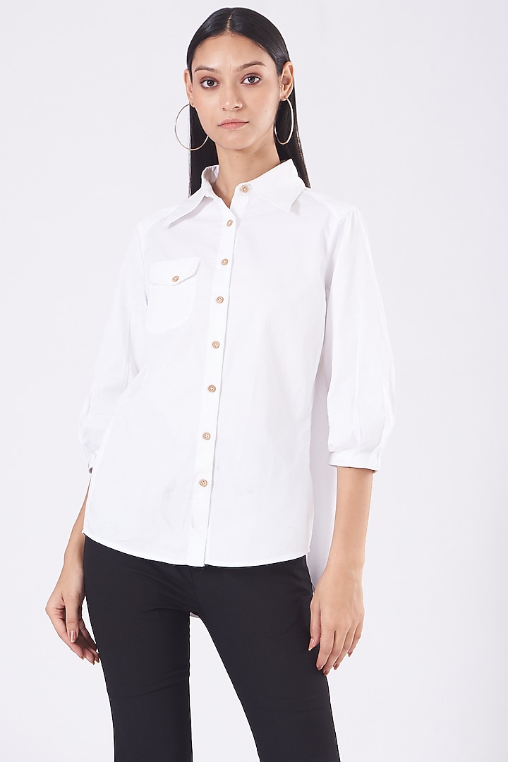 White Cotton Satin Shirt by Our Love at Pernia's Pop Up Shop