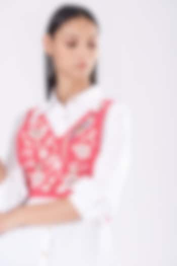 White Cotton Satin Shirt With Sky Pink Waist Jacket by Our Love at Pernia's Pop Up Shop